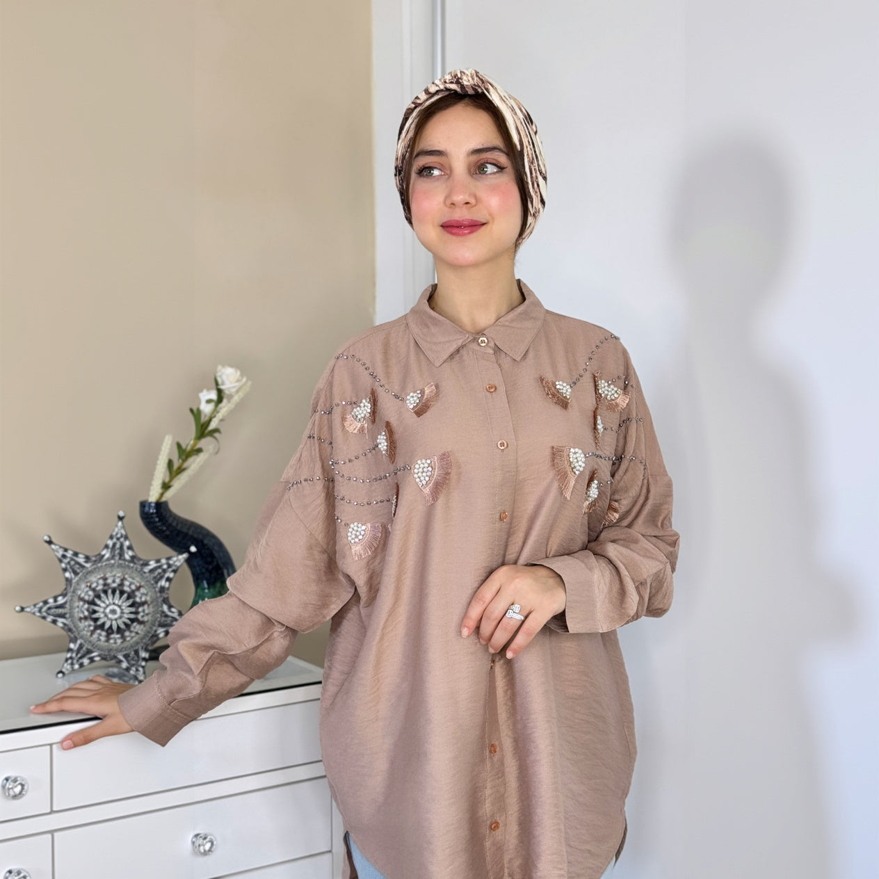 Chemise Élégance en lin avec motif | Importée 🇹🇷
