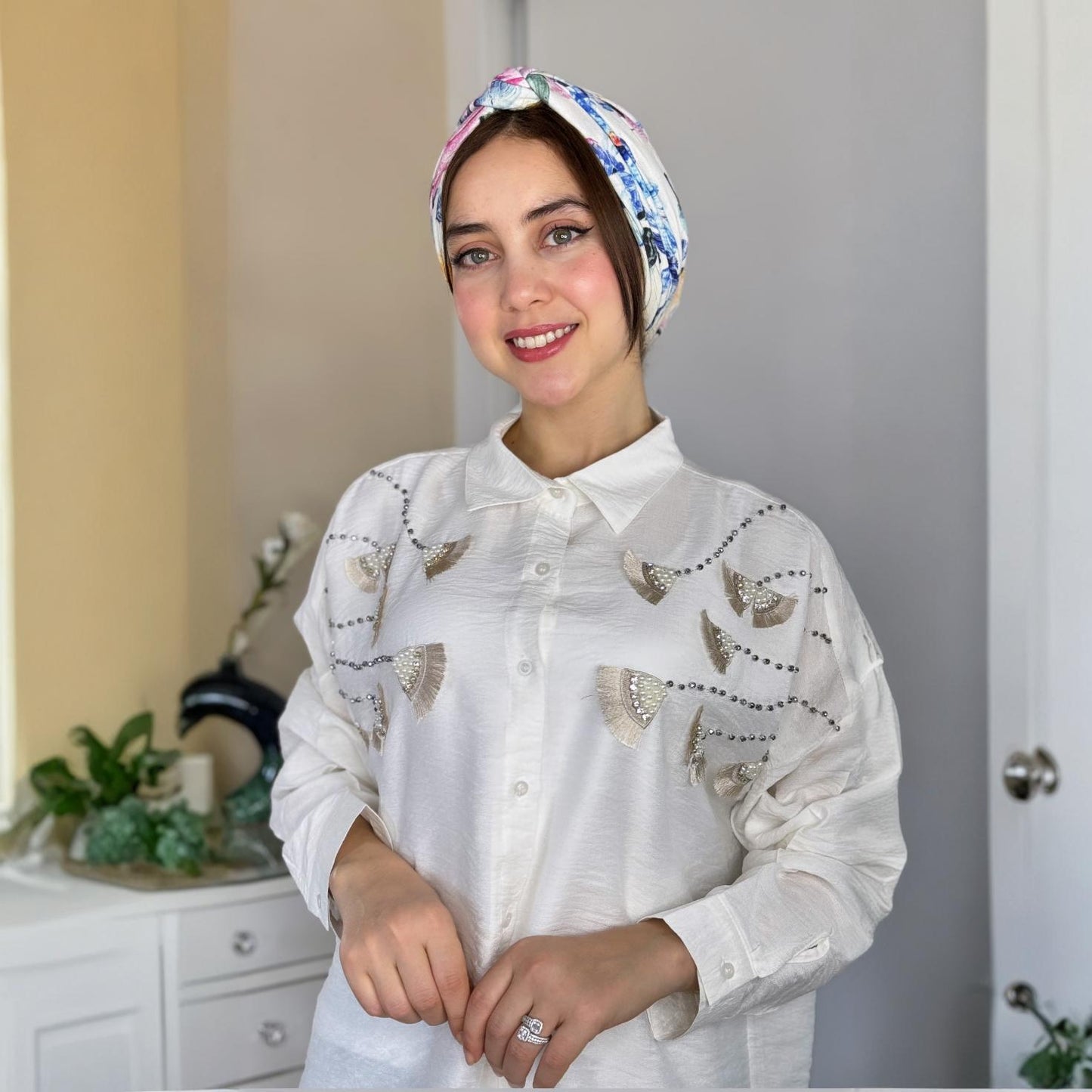Chemise Élégance en lin avec motif | Importée 🇹🇷