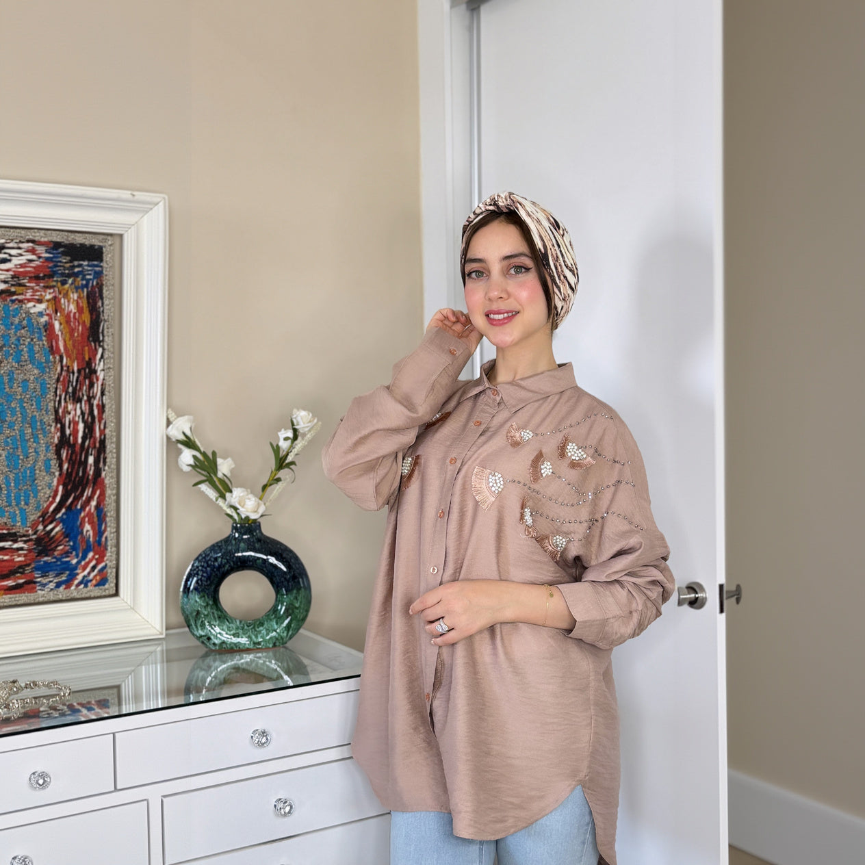 Chemise Élégance en lin avec motif | Importée 🇹🇷