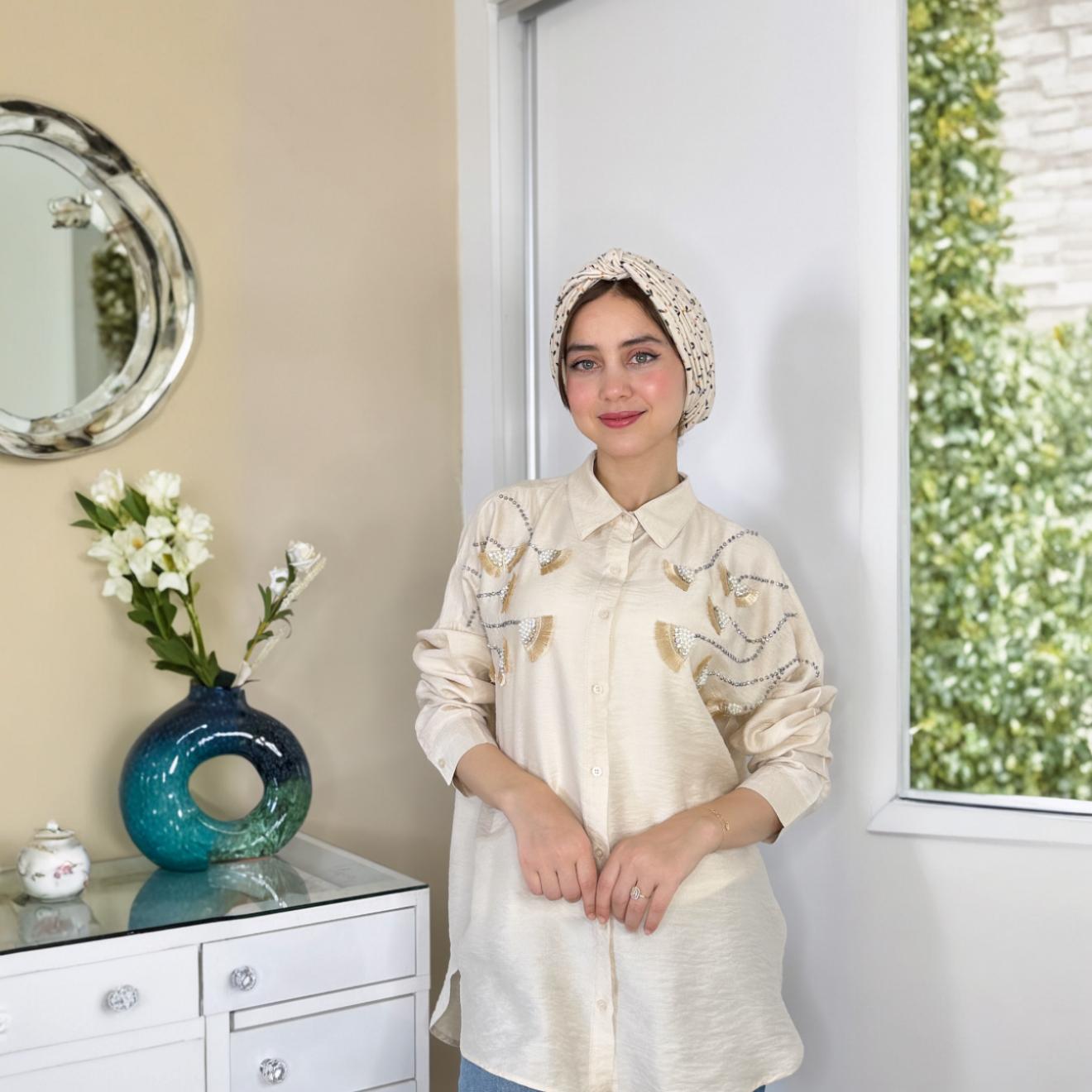 Chemise Élégance en lin avec motif | Importée 🇹🇷