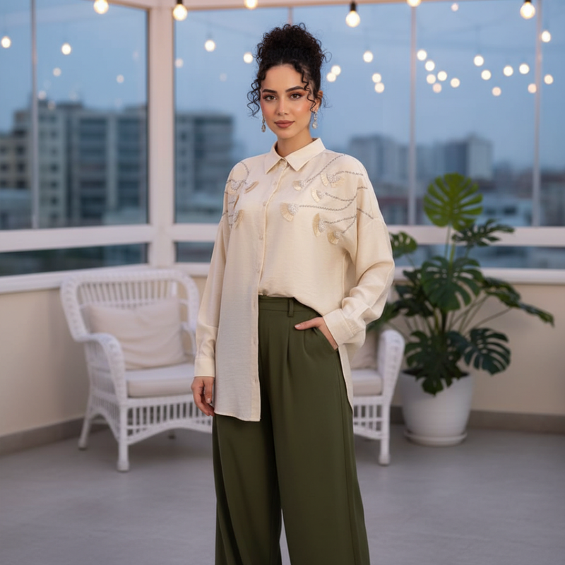 Chemise Élégance en lin avec motif | Importée 🇹🇷