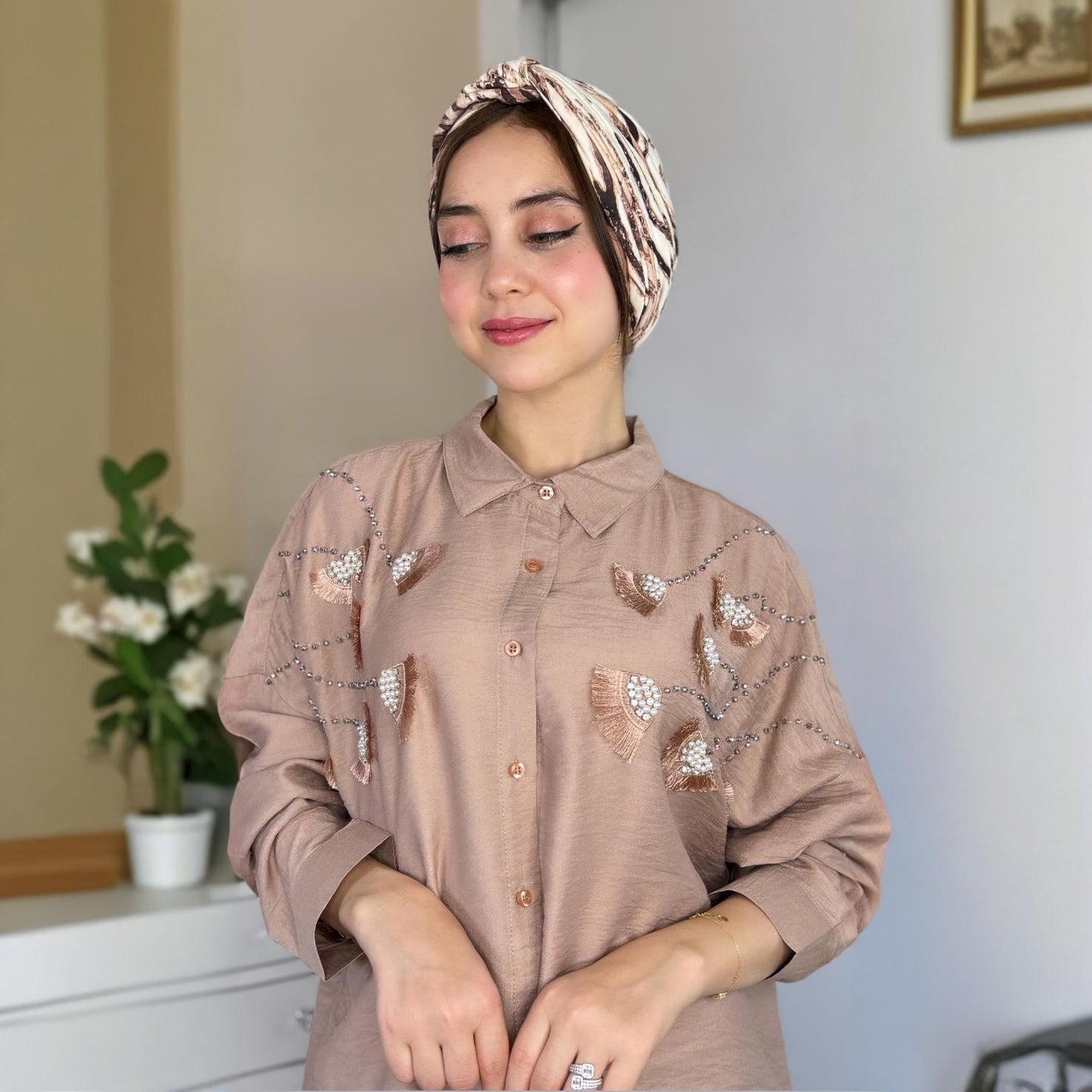 Chemise Élégance en lin avec motif | Importée 🇹🇷