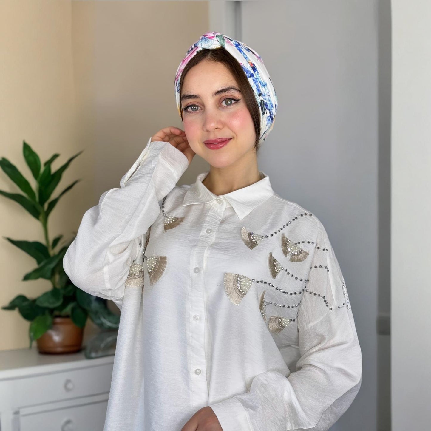 Chemise Élégance en lin avec motif | Importée 🇹🇷