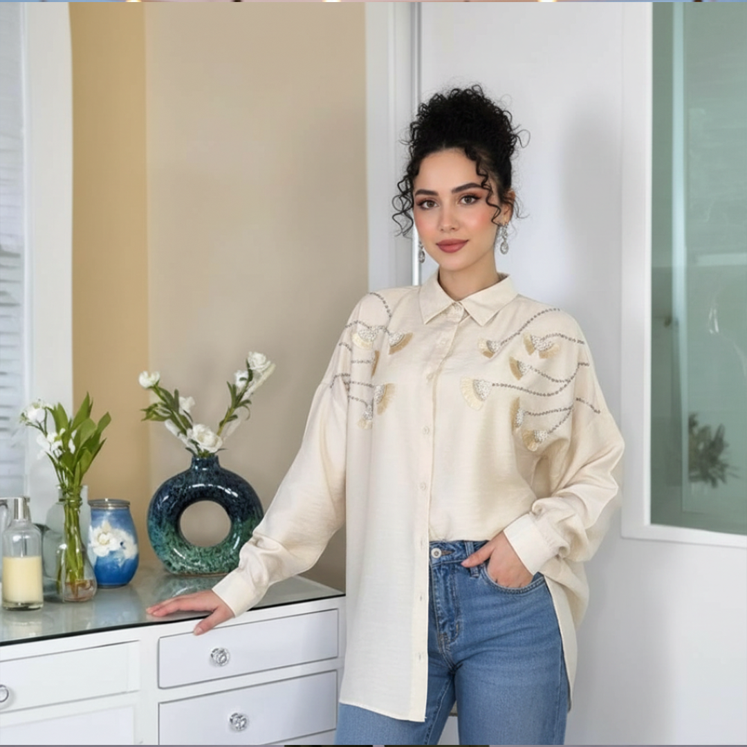 Chemise Élégance en lin avec motif | Importée 🇹🇷